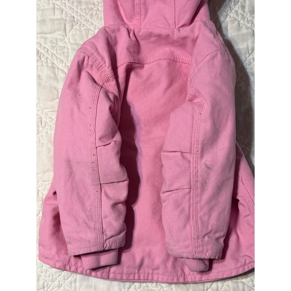 Carhartt Hooded Jacket Kids Pink Sherpa Lined Canvas Coat Toddler 2T